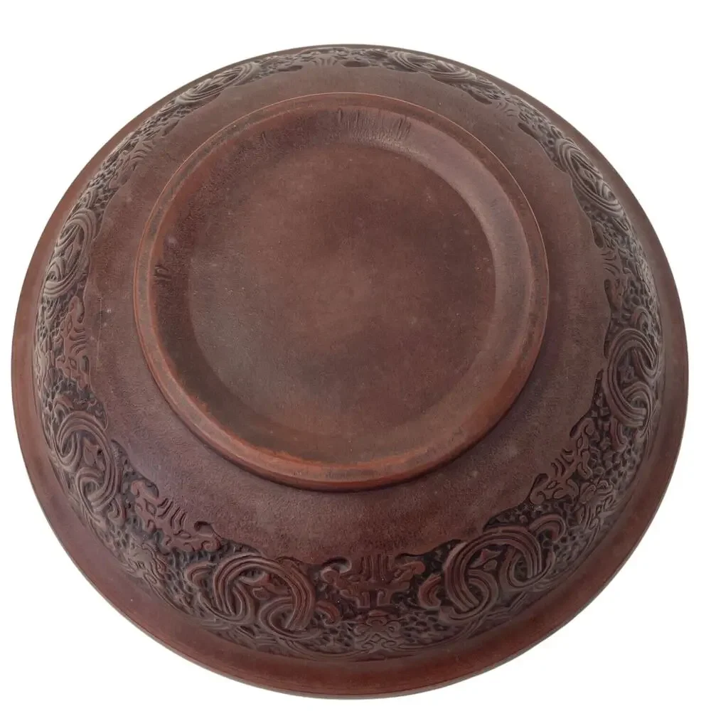 Chinese Clay Bowl‎ Ornate Asian Inspired Intricate Design Oriental Decor Vintage